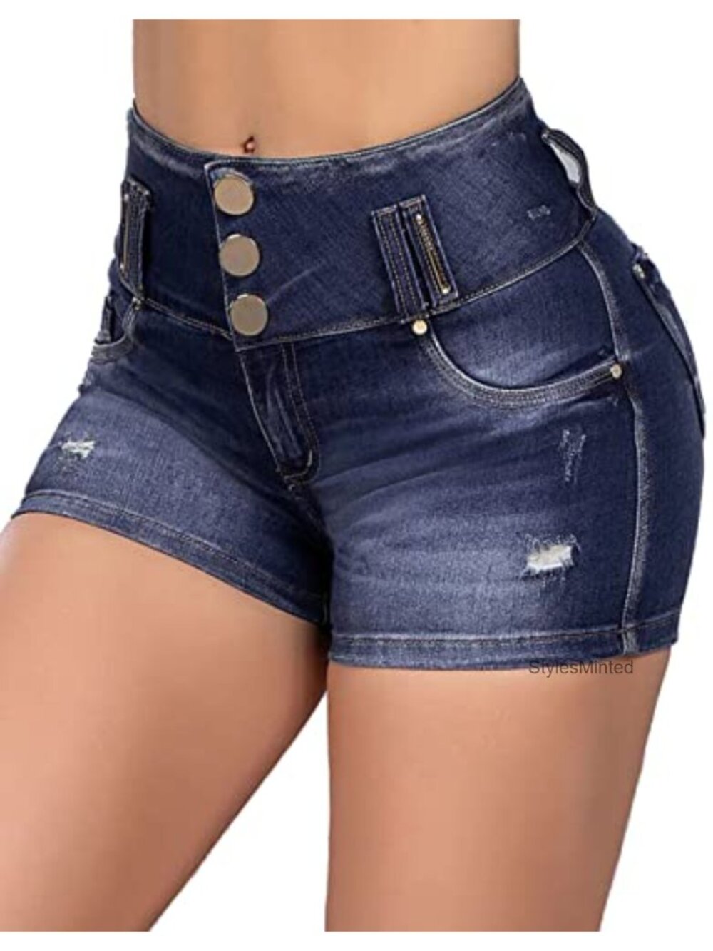 High Waist Ripped Denim Shorts with Pockets